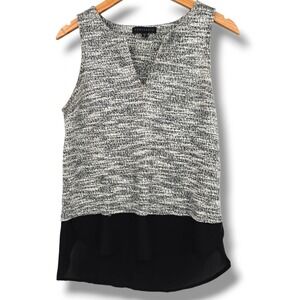 Sanctuary‎ Sleeveless Top Tweed Blouse V-Neck Layered Black Trim Size S